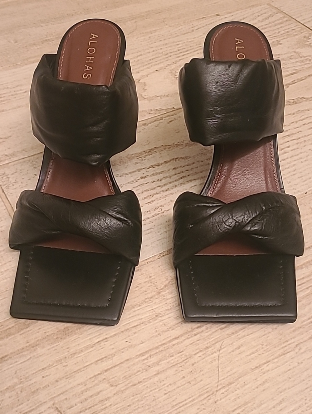 ALOHAS x Antgropologie Black Padded Double-Strap Square-Toe Slide Heels - NWOT